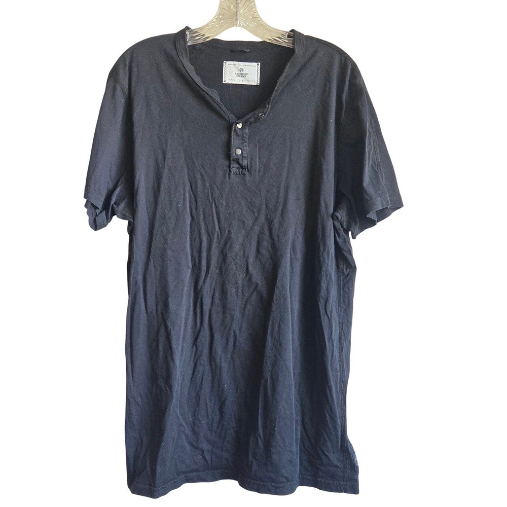 Reigning Champ Large Henley Shirt Mens Black Excellent Short Sleeve Cotton Logo